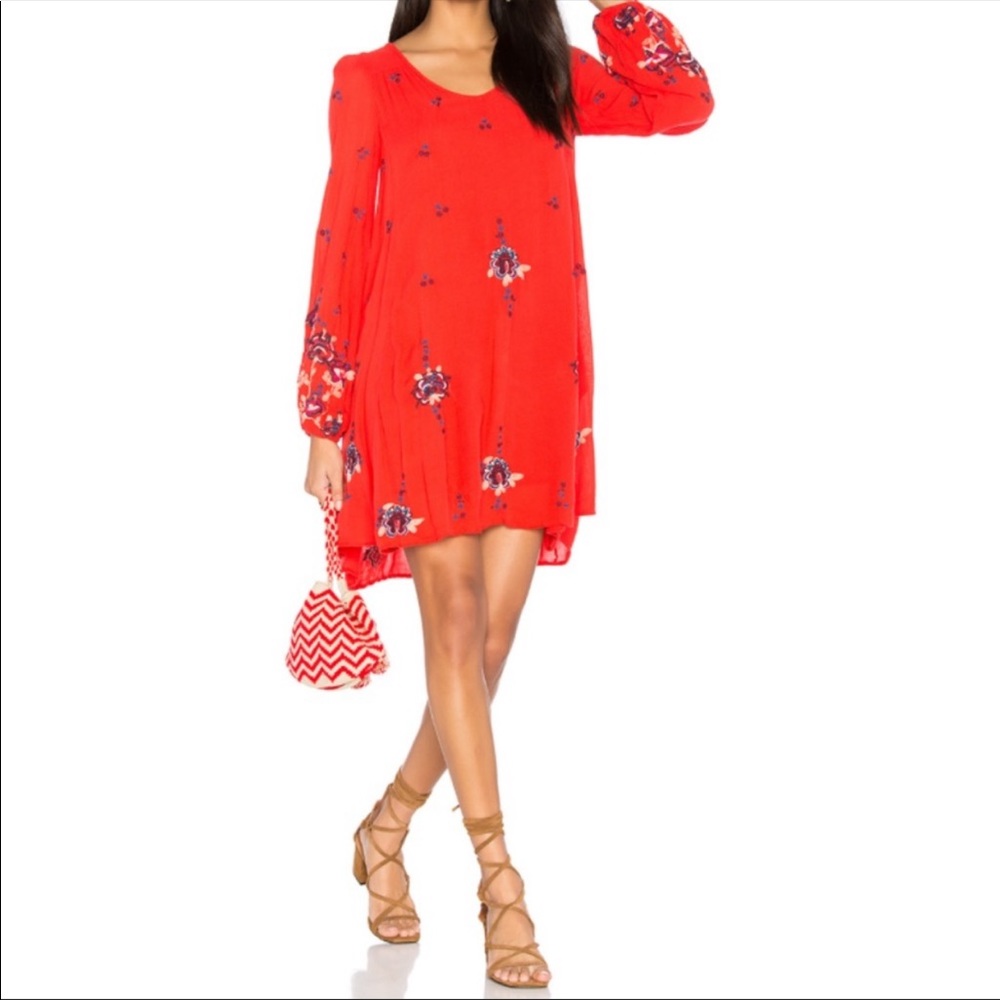 Free people Oxford embroidered dress in red